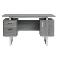 Modern White Desk with 2 Storage Drawers and Cabinet, Sleek Floating Desktop Computer Writing Table for Home Office, 51" L x 23.5" W x 30" H, Grey(m-2)