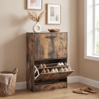 HOMCOM Shoe Cabinet 2 Flip Drawers Narrow Shoe Storage Unit Adjustable Dividers Entryway Hallway Rustic Brown(m-8)