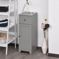 kleankin Short Bathroom Storage Cabinet, Cabinet Organizer with 1 Drawer and Adjustable Shelf for Living Room, Gray(m-10)