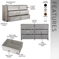 Versatile 6-Drawer Dresser with Water-Resistant Top, Ideal Storage Chest for Bedrooms, Playrooms, Entryways, 44.5" L x 16" W x 26.5" H, Gray(m-4)