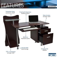 Practical Computer Desk with File Drawer and Spacious Desktop, Storage Workstation for Study Areas and Offices, 51″ L x 22″ W x 39.5″ H, Chocolate(m-4)