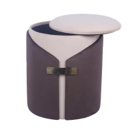 Practical Ottoman with 13" W Storage Compartment, Multi-Use Stool for Vanity Stool, Footrest, Extra Seating, 14.5" L x 14.5" W x 17.5" H, Brown(m-6)