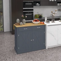 HOMCOM Rolling Kitchen Island with Drop Leaf Wood Breakfast Bar, Farmhouse Kitchen Cart with 2 Drawers, Adjustable Shelves for Dining Room, Dark Gray(m-2)