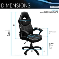 Racer-style Chair with Flip-Up Arms and TechniFlex Upholstery, Flexible Racer Seat with Locking Tilt Control, 25.5″ L x 27.5″ W x 47.5″ H, Black(m-3)