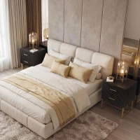 HOMCOM 2 Pieces Nightstands with Storage, Modern Bedside Tables with 2 Fluted Drawers and Gold Legs for Bedroom, Black(m-8)