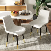 HOMCOM Dining Chairs Set of 2, Modern Kitchen Chair with PU Leather Upholstery and Steel Legs for Living Room, Bedroom, Cream(m-1)