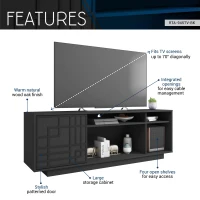 Contemporary Floating TV Stand with Patterned Cabinet Door, Modern Media Entertainment Console for Living Room, 63" L x 14" W x 21" H, Black(m-4)