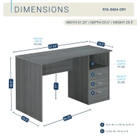 Classic Computer Desk with 3 Drawers and Side Shelf, Modern Contoured Workstation Table for Home Office Studio, 51" L x 23.5" W x 29.5" H, WengeGrey(m-3)