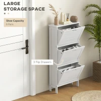 HOMCOM Modern Shoe Storage Cabinet with 3 Flip Drawers and Louvered Doors for 6 Pairs of Shoes, White(m-4)