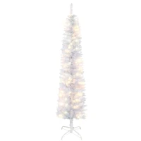 HOMCOM 6ft Tall Prelit Pencil Artificial Christmas Tree, Holiday Décor with 395 Realistic Branches, 100 LED Lights, Foldable Metal Base, White(m-11)