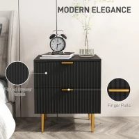 HOMCOM Bedside Table, Modern Nightstand with 2 Drawers, Side End Table with Metal Legs for Living Room, Bedroom, Black(m-4)