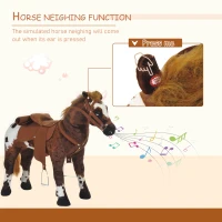 Qaba Standing Ride on Horse, Plush Pony Toy for Kids with Neighing Sound, Soft Padding, for Cowboy Cowgirl Aged 3-8 Years Old, Brown(m-5)