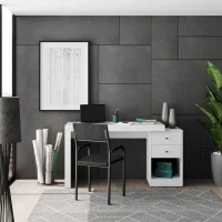 Sleek Expandable Desk with 2 Drawers and Open Bottom Shelf, Modern Home Office Computer Writing Table for Apartment, 47.5" L x 18" W x 29.5" H, White(m-1)