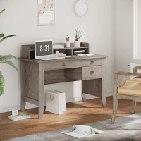 HOMCOM 47 Inches Computer Desk with Hutch, Writing Desk with Shelves and Drawers, Study Workstation for Home Office, Gray(m-2)