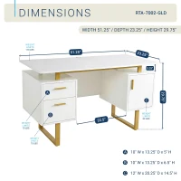 Modern White Desk with 2 Storage Drawers and Cabinet, Sleek Floating Desktop Computer Writing Table for Home Office, 51" L x 23.5" W x 30" H, White(m-3)