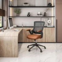 Breathable Task Chair with Adjustable Arms and Uphostered Seat Cushion, Ergonomic Office Chair for Workstations, 25" L x 25" W x 34" H, Brown(m-9)