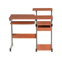 Practical Computer Desk with Slide-Out Keyboard Tray and Elevated Shelf, Ideal Workstation Table for Offices, Bedrooms, 38″ L x 22″ W x 35″ H, Brown(m-7)