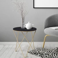 HOMCOM 17" Round Sofa Side Table, Wood Top End Table, Accent Coffee Table with Metal Leg for Living Room, Bedroom, Black and Gold(m-1)