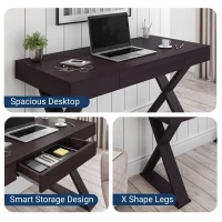 Trendy Writing Desk with Center Storage Drawer and X-Shaped Legs, Modern Home Office Computer Desk for Workspace, 47" L x 22" W x 30" H, Espresso(m-5)