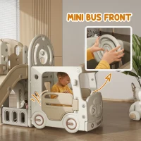 Qaba 9 in 1 Toddler Slide for Kids Ages 1-6 with Bus Front, Basketball Hoop, Climber, Storage Space, Ring Toss, Cream White(m-5)