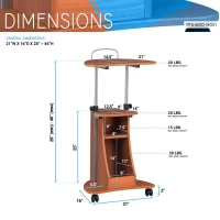 Adjustable Sit-to-Stand Laptop Cart with Dual Adjustment Knobs, Mobile Workstation for Offices, 21" L x 16″ W x 28″ H, Brown(m-3)