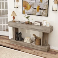 HOMCOM 63 Inch Long Console Table, Vintage Narrow Entryway Table with Storage Shelf for Living Room and Hallway, Light Brown(m-7)