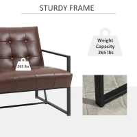 HOMCOM Mid-Century Modern Accent Chair Faux Leather Sofa Button Tufted Armchair with Metal Frame, Brown(m-6)