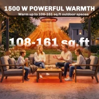 Outsunny Electric Hanging Patio Heater with LED Light, 750/1500 W IP65 Ceiling Mounted Infrared Outdoor Heater, Black(m-6)