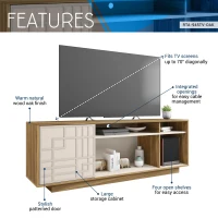 Contemporary Floating TV Stand with Patterned Cabinet Door, Modern Media Entertainment Console for Living Room, 63" L x 14" W x 21" H, Oak Natural Wood+Antique White(m-4)
