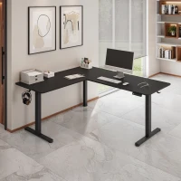 Sleek L-Shaped Standing Desk with 3 Memory Presets and Hooks, Height Adjustable Electric Computer Desk for Home Office, 63'' L x 55'' W x 28'' H, Black(m-1)