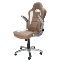 Racer-style Chair with Flip-Up Arms and TechniFlex Upholstery, Flexible Racer Seat with Locking Tilt Control, 26.5" L x 27" W x 47" H, Camel(m-10)