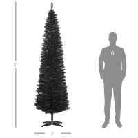 HOMCOM 7ft Unlit Pencil Artificial Christmas Tree with Realistic Branches and 499 Tips, Plastic Base, Black(m-3)