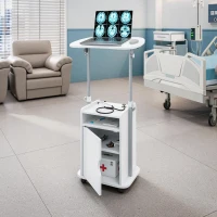 Practical Laptop Cart with Adjustable Tilting Panel, Mobile Workstation for Home Offices, Classrooms, or Bedside, 23.5″ L x 15.5″ W x 31.5″ H, White(m-5)
