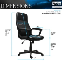Cozy Office Chair with Flip-Up Arms and TechniFlex Upholstery, Flexible Racer Seat with Locking Tilt Control, 24.5″ L x 27.5″ W x 41″ H, Black(m-3)