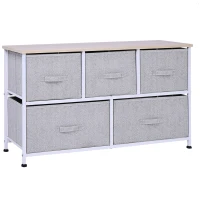 HOMCOM Linen Drawer Cabinet Organizer Storage Dresser Tower with 5 Removable Drawer Metal Frame Adjustable Feet for Living Room, Kitchen, Bathroom, Grey(m-2)