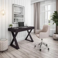 Trendy Writing Desk with Center Storage Drawer and X-Shaped Legs, Modern Home Office Computer Desk for Workspace, 47" L x 22" W x 30" H, Espresso(m-1)