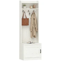HOMCOM Narrow Hall Tree with Shoe Storage Bench, Rustic Entryway Bench with Coat Rack, Accent Coat Tree with Storage Shelves for Hallway, Mudroom, White Wood Grain(m-1)