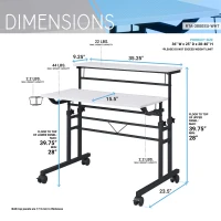 Mobile Writing Desk with Height Adjustment and Headphone Hook, Compact Worktable for Offices and Study Rooms, 35″ L x 23.5″ W x 28″ H, White(m-3)