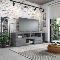 Modern Asymmetrical TV Stand with Expandable Sliding Frame, Adjustable Media Storage Cabinet for Living Room, 53'' L x 15'' W x 18'' H, Gray(m-1)