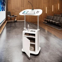Practical Laptop Cart with Adjustable Tilting Panel, Mobile Workstation for Home Offices, Classrooms, or Bedside, 23.5″ L x 15.5″ W x 31.5″ H, White(m-6)