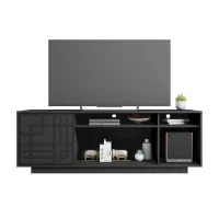 Contemporary Floating TV Stand with Patterned Cabinet Door, Modern Media Entertainment Console for Living Room, 63" L x 14" W x 21" H, Black(m-6)