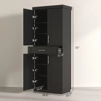 HOMCOM Modern Kitchen Pantry Freestanding Cabinet Cupboard with Doors and Drawer, Adjustable Shelving, Black(m-3)