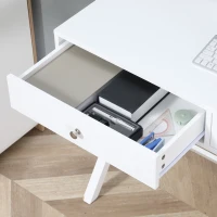 HOMCOM Modern Writing Desk, White Computer Desk, Vanity Makeup Table with Two Drawers, X-shaped Leg for Home Office, Bedroom(m-14)