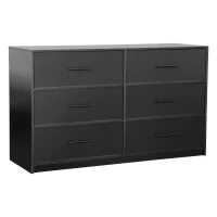 Versatile 6-Drawer Dresser with Water-Resistant Top, Ideal Storage Chest for Bedrooms, Playrooms, Entryways, 44.5" L x 16" W x 26.5" H, Black(m-11)