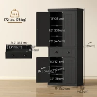 HOMCOM 72" Tall Kitchen Pantry Cabinet, Modern Buffet Storage Cabinet with 4 Beadboard Doors, Drawer and Adjustable Shelves, Black(m-3)