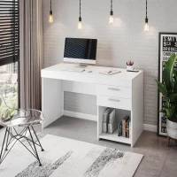 Contemporary White Workstation with Open Bottom Shelf, Modern Home Office Computer Writing Desk for Small Space, 47.5" L x 16" W x 30.5" H, White(m-1)