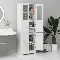 HOMCOM Freestanding Bathroom Cabinet with Glass/Louvred Doors, Tall Bathroom Storage Cabinet with Adjustable Shelf, White(m-2)