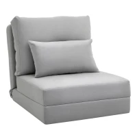 HOMCOM Folding Sofa Bed, Convertible Sleeper Chair with Adjustable Backrest, Metal Frame and Pillow, Upholstered Chair Bed Floor Sofa for Living Room Bedroom, Light Gray(m-1)