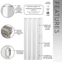 Sleek Foldable Accordion Door with Double-Walled Panels, Space-Saving Interior PVC Sliding Door for Bedroom and Closet, 36" L x 1" W x 80" H, Taupe(m-4)