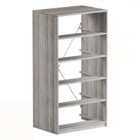 Spacious 5-Drawer Fabric Dresser with Wooden Top, Modern Storage Chest Organizer Tower for Closet, 22.5" L x 15.5" W x 43" H, Gray(m-12)